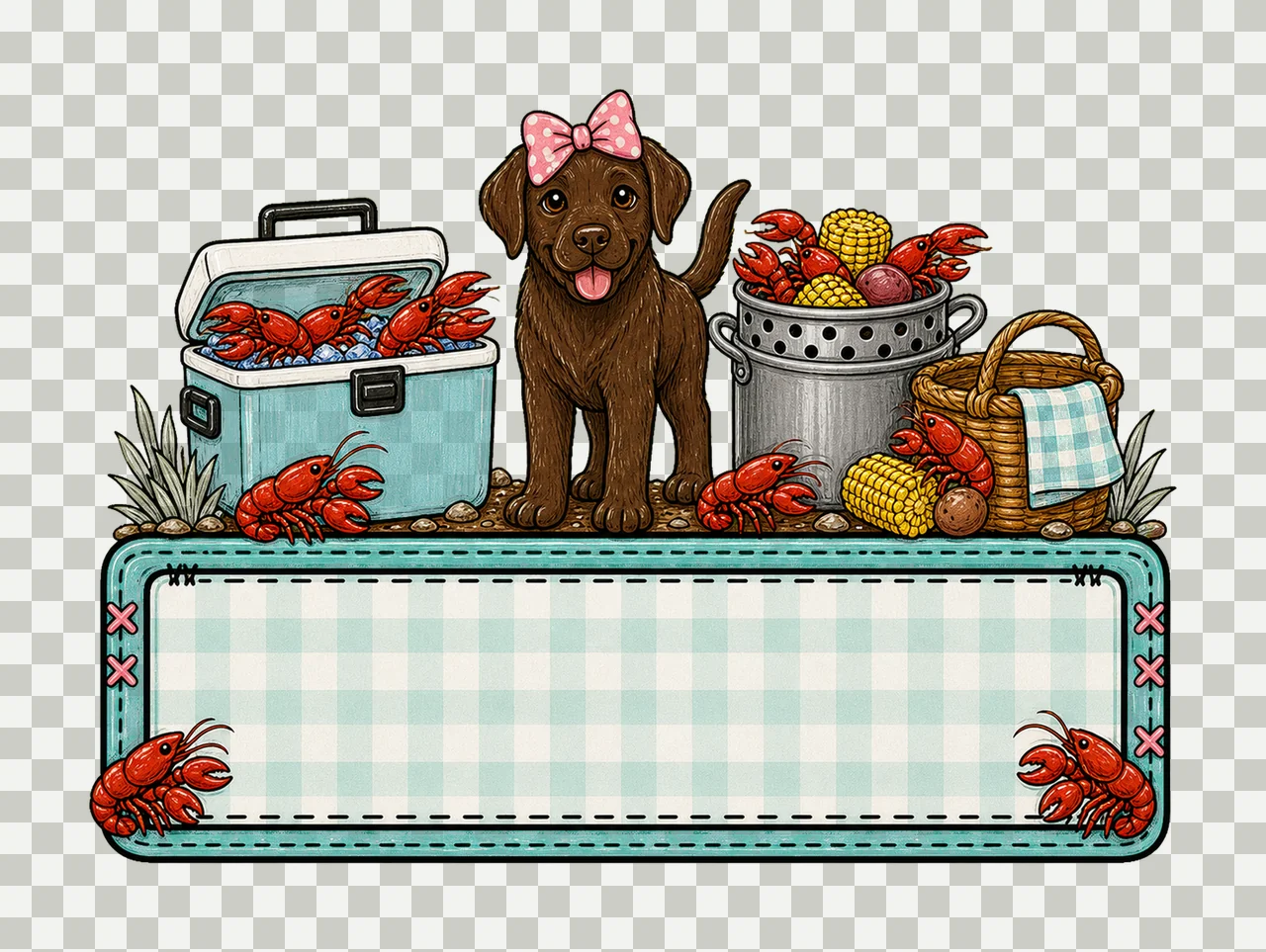 Crawfish boil with brown lab trio girl name Variation C transparency and detail preview thumbnail