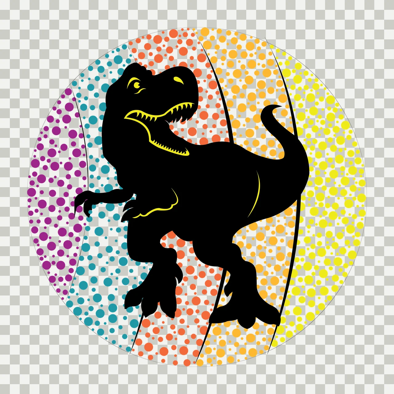 Black Dinosaur Silhouette In Circle standing polka dots white transparency and detail preview thumbnail
