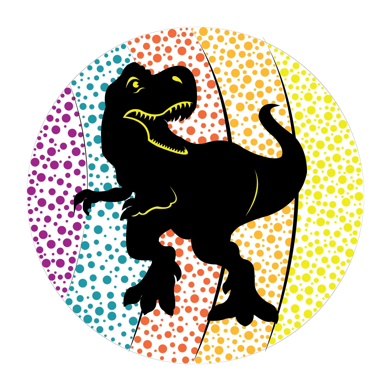 Black Dinosaur Silhouette In Circle standing polka dots white