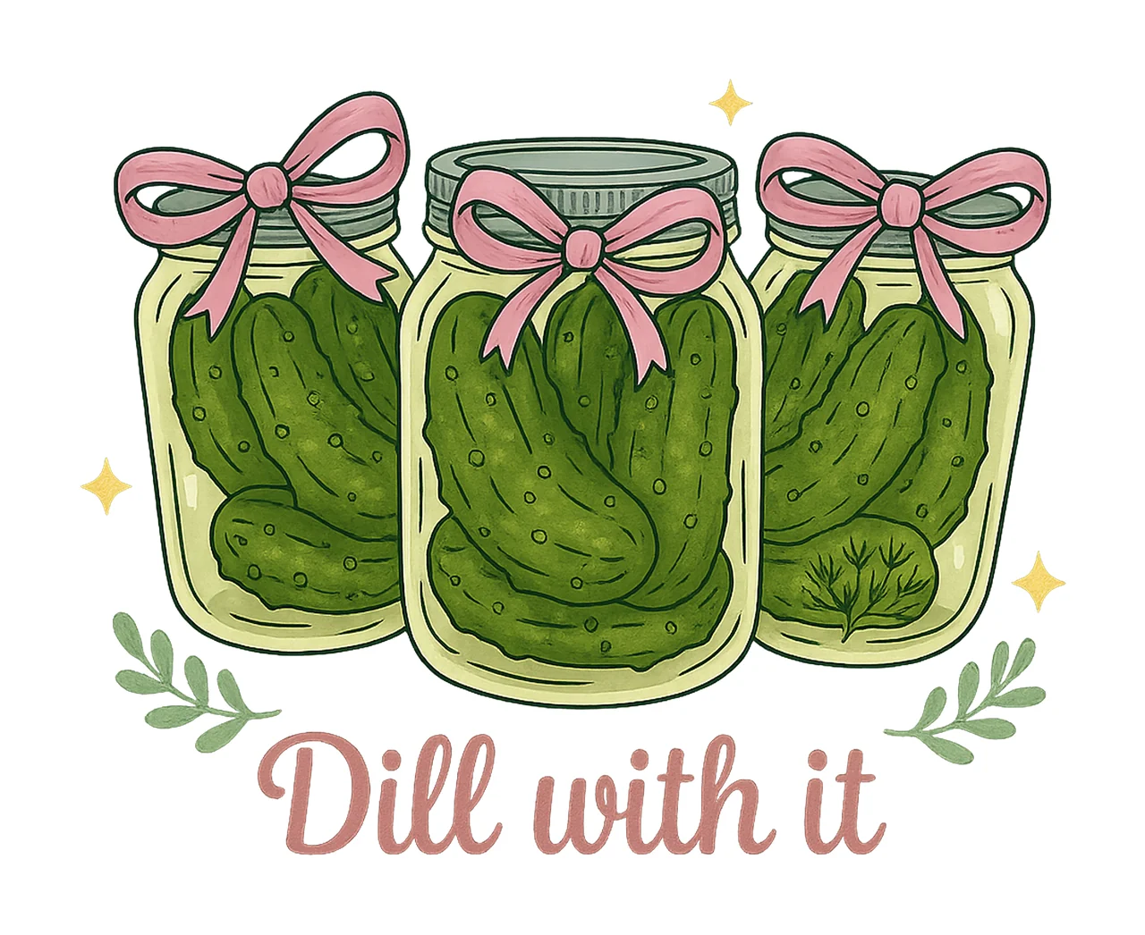 Dill With It Funny Pickle Pink Coquette Bows Trendy Soft