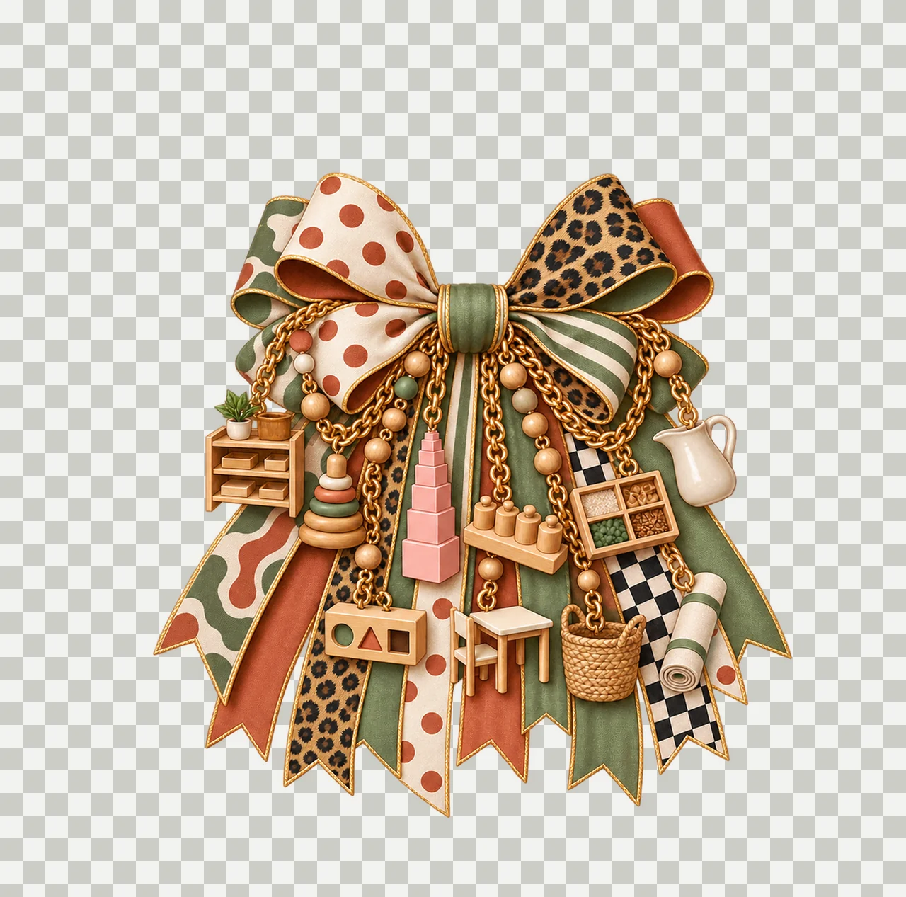Montessori Teacher Bow Charm PNG, Gold Chain Charms, Transparent Sublimation Design, Digital Download transparency and detail preview thumbnail