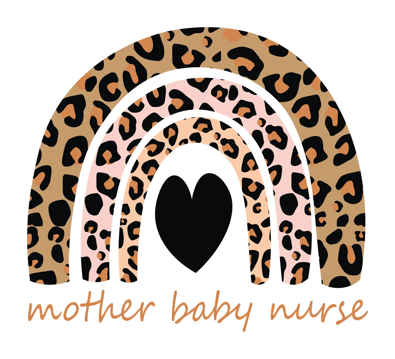 Mother Baby Nurse Black Patterned Rainbow With Heart pattern