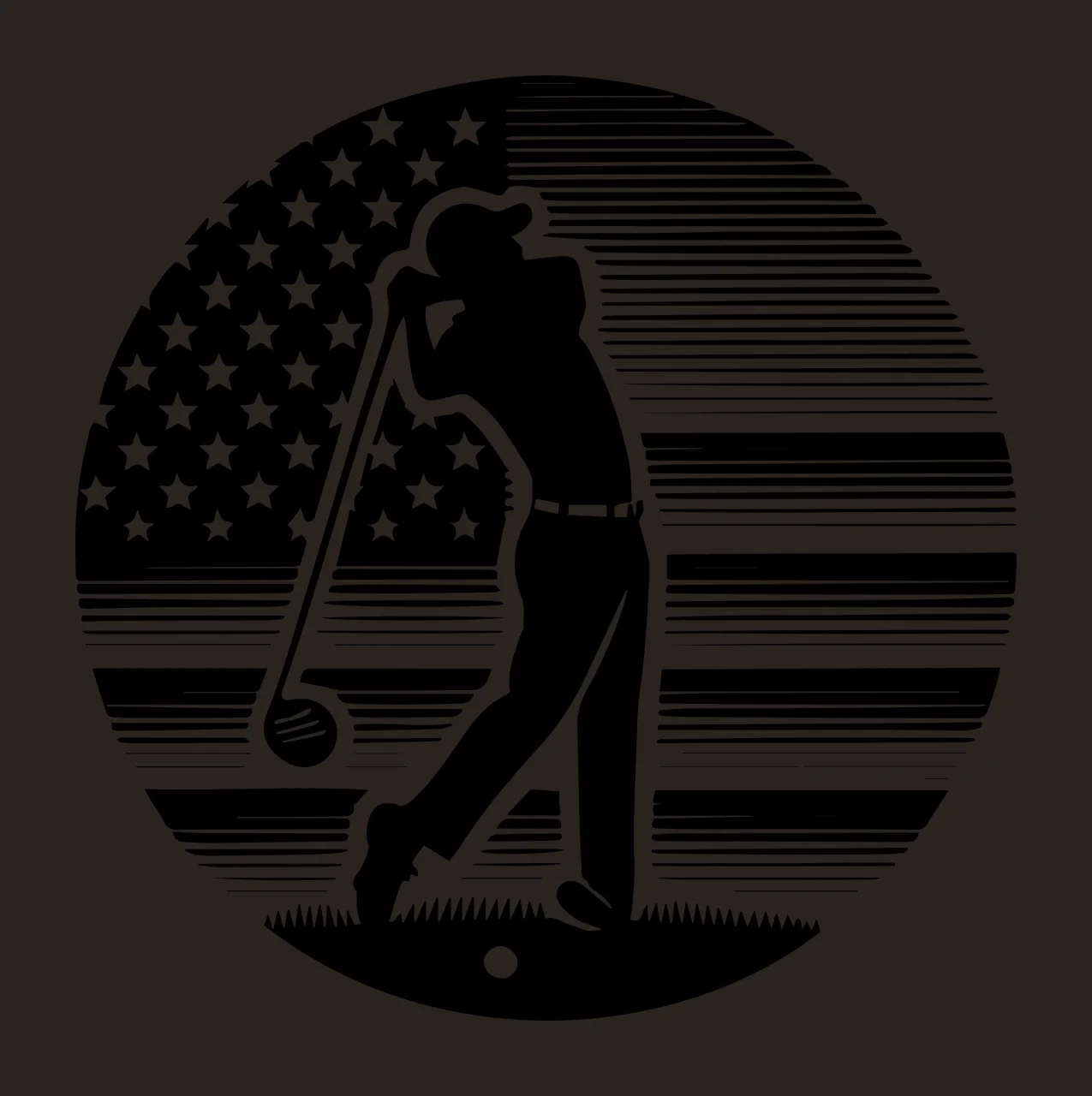 Golf Golfer Silhouette Against American Flag Circle swinging club contrast preview thumbnail