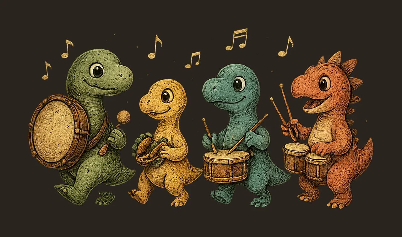 Colorful dinosaur drum boys dinosaur drumming sublimation contrast preview thumbnail