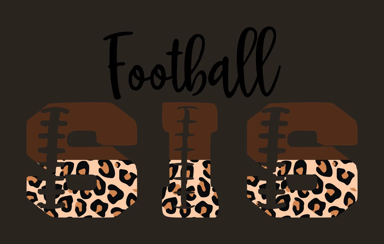 Football SIS Football SIS Design with leopard print, brown football-shaped letters, white football laces and black cursive 'Football' text in beige contrast preview thumbnail