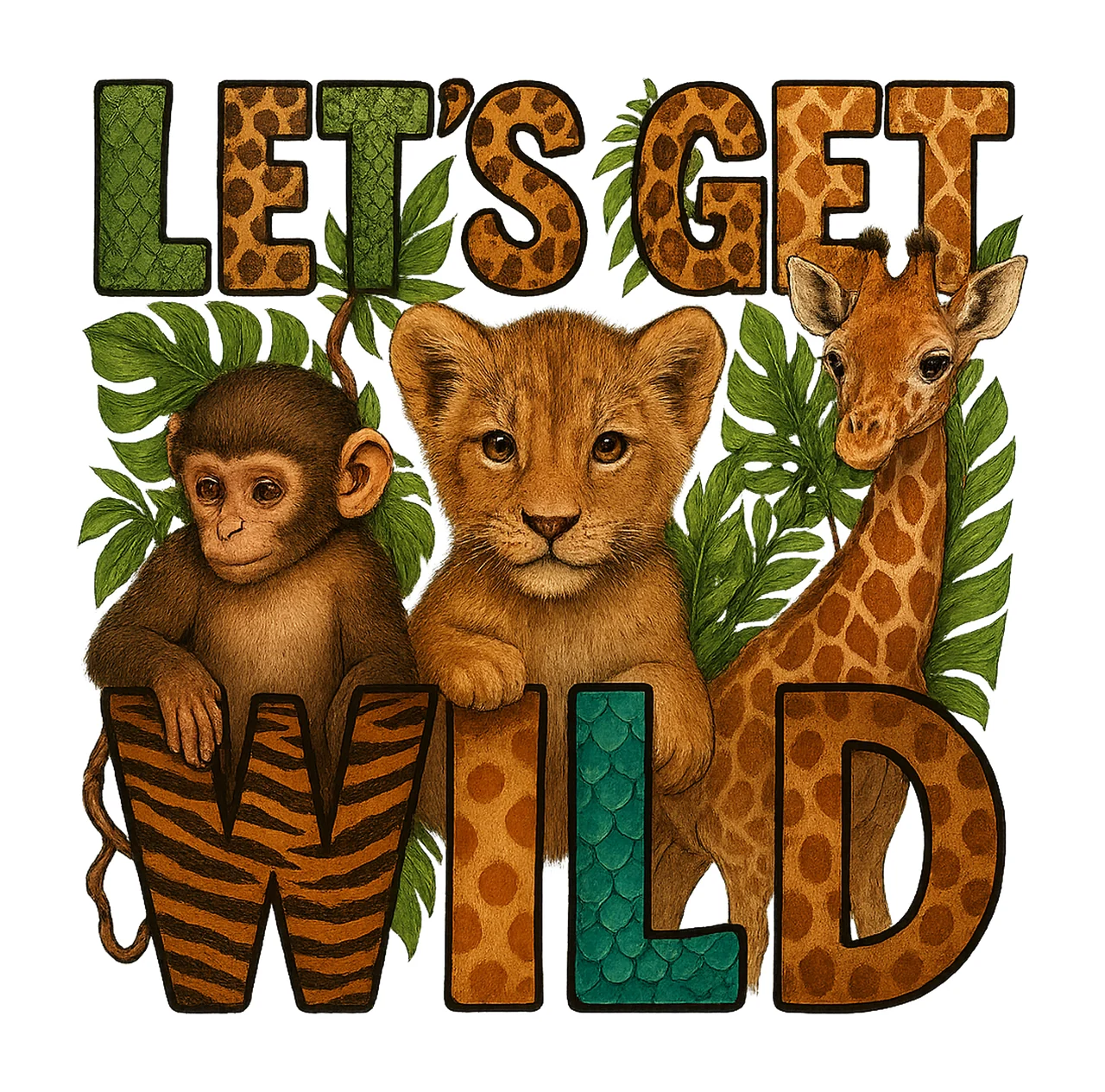 Lets Get Wild Sublimation Kids Giraffe Animal Design Wild