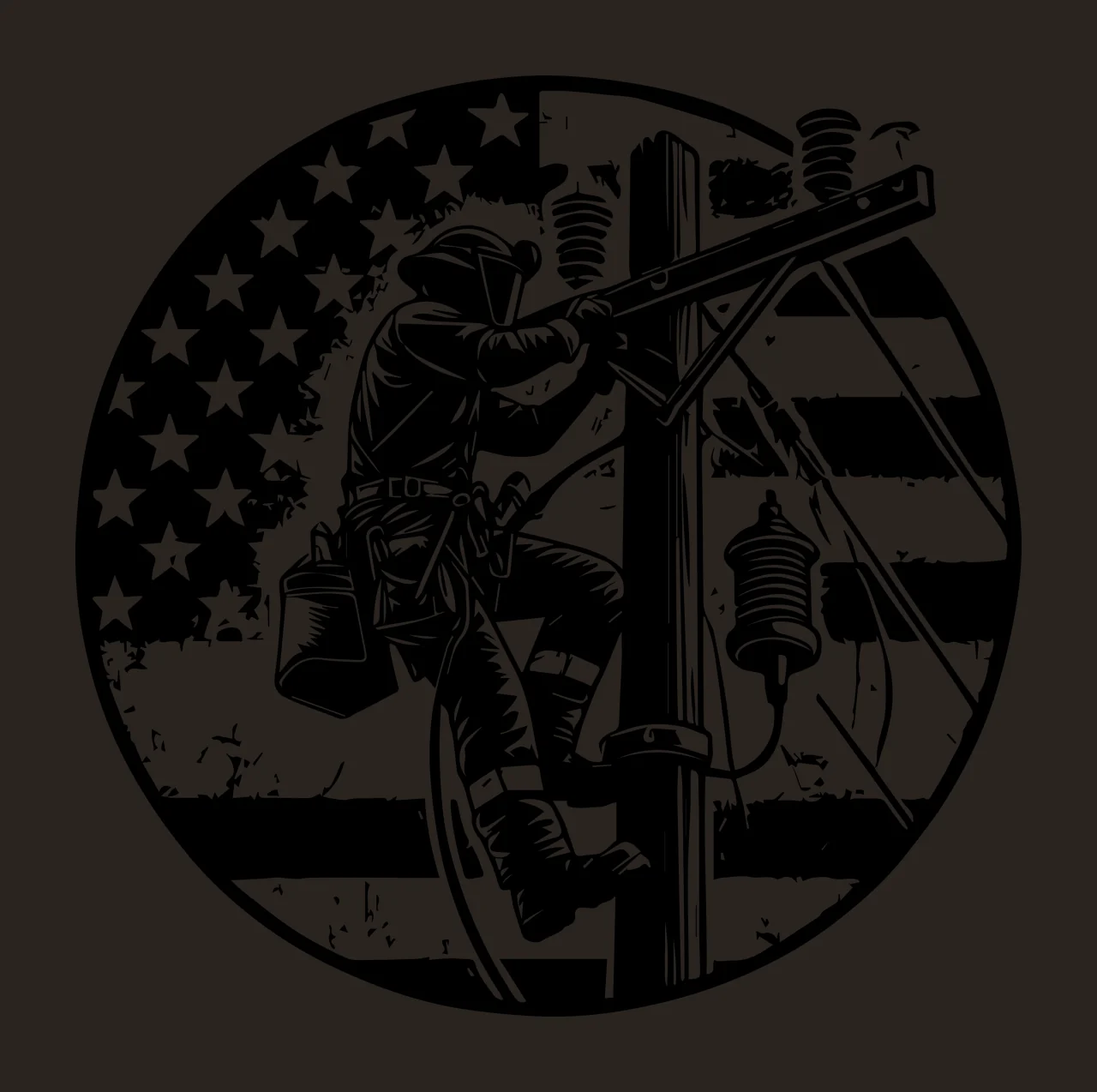 Worker On Utility Pole Emblem working flag lines circular graphic contrast preview thumbnail