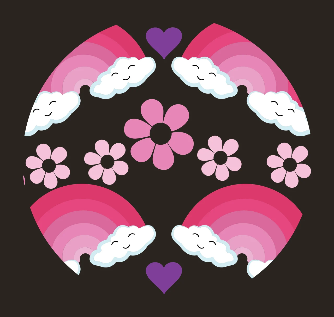 Keychain Circular Black Outline With Rainbows circle flowers contrast preview thumbnail