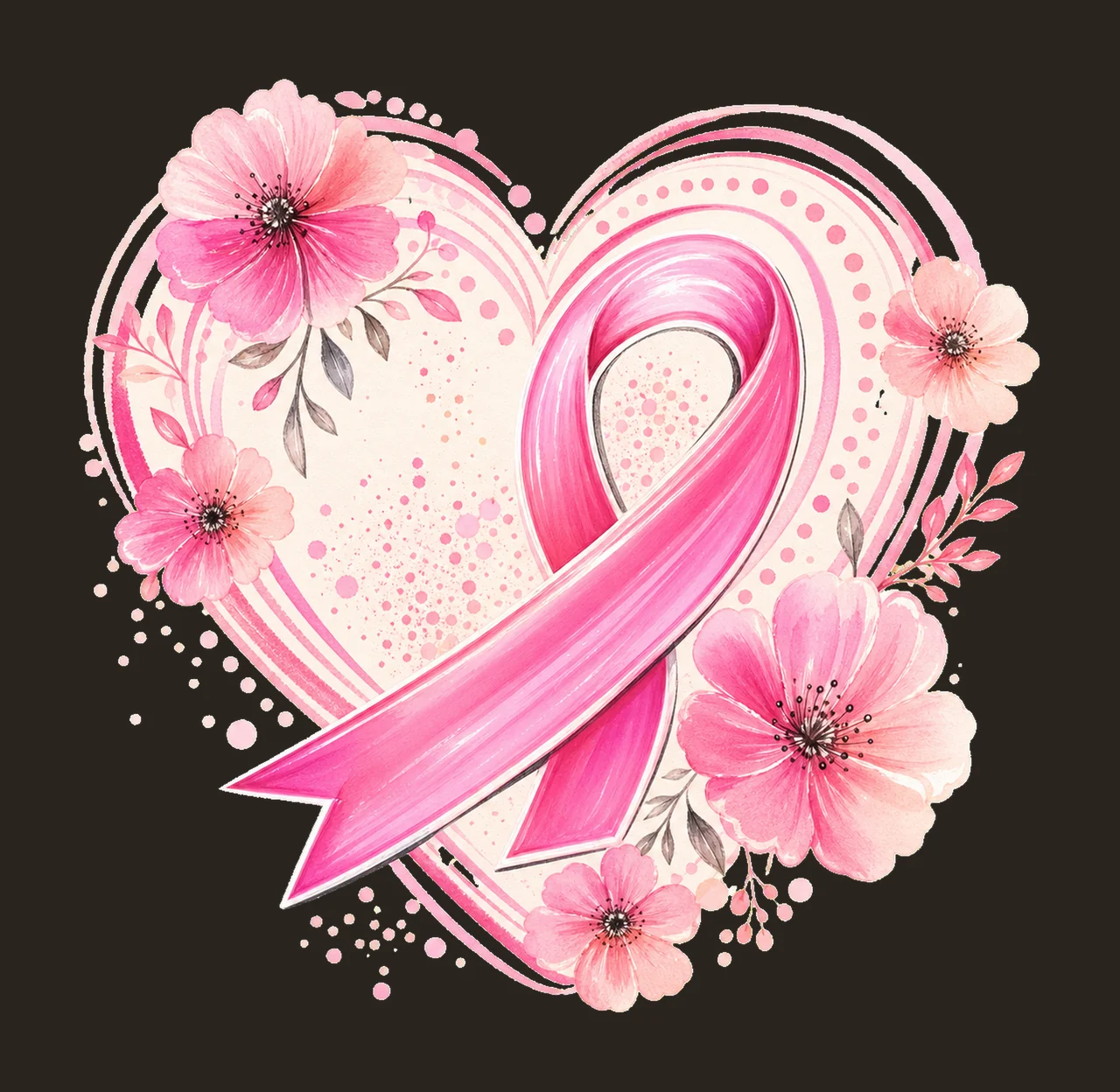 Pink Ribbon Heart Floral Frame awareness background flowers contrast preview thumbnail
