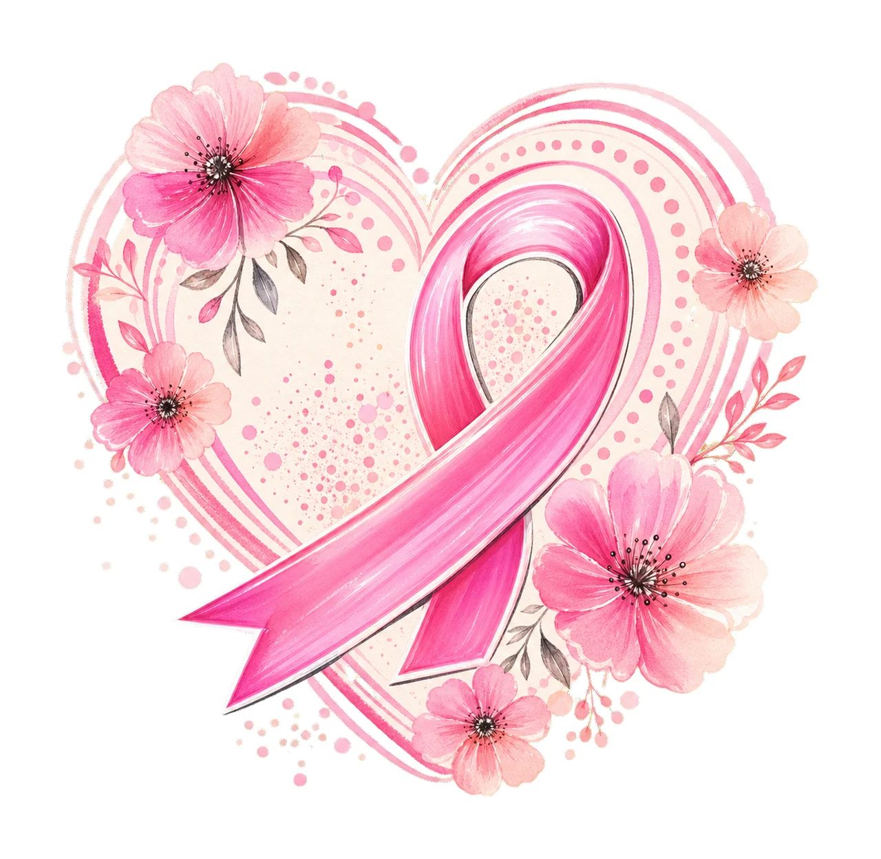 Pink Ribbon Heart Floral Frame awareness background flowers