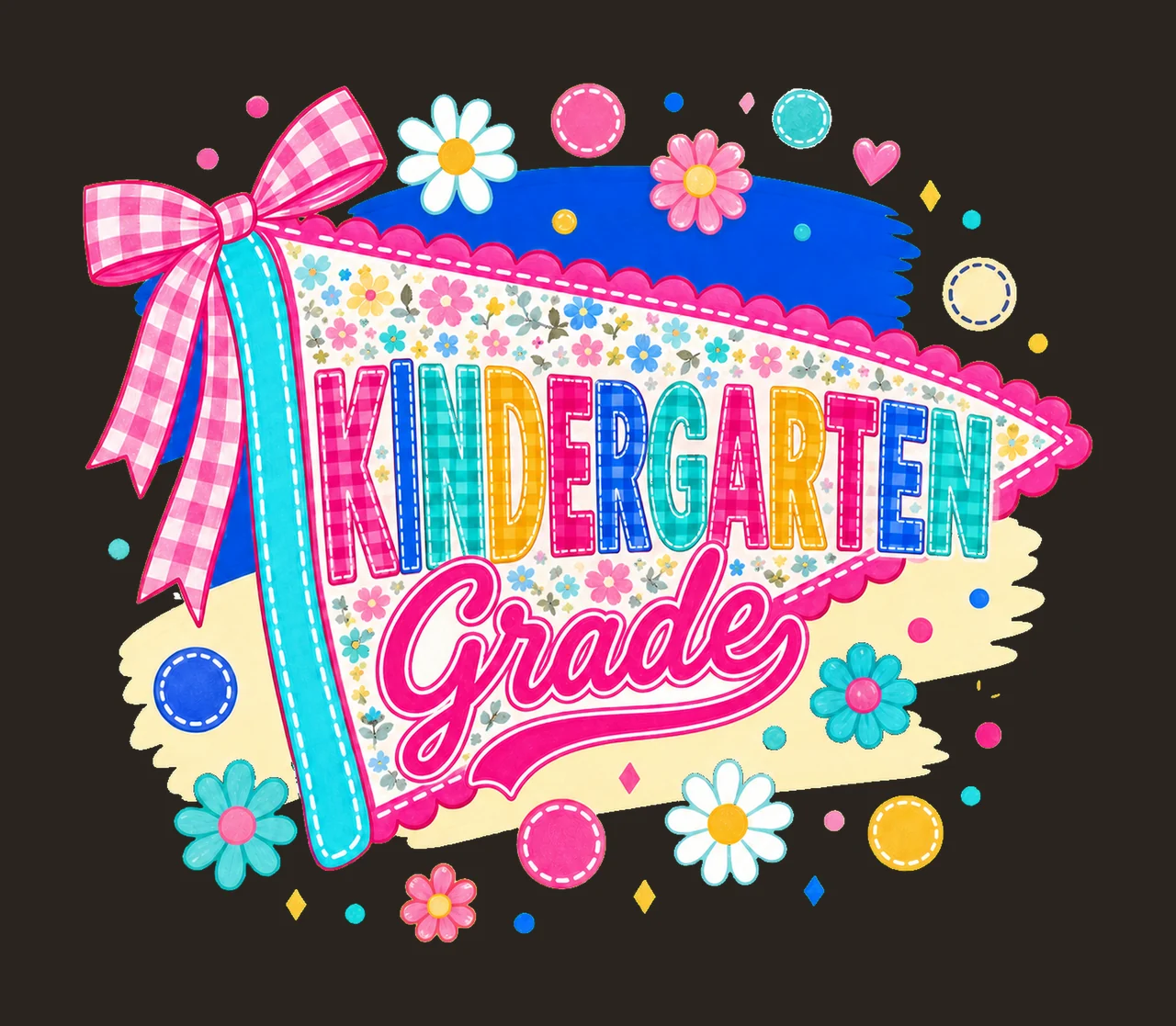 Neon Preppy Back to School Pennant Flag Design Variation E contrast preview thumbnail
