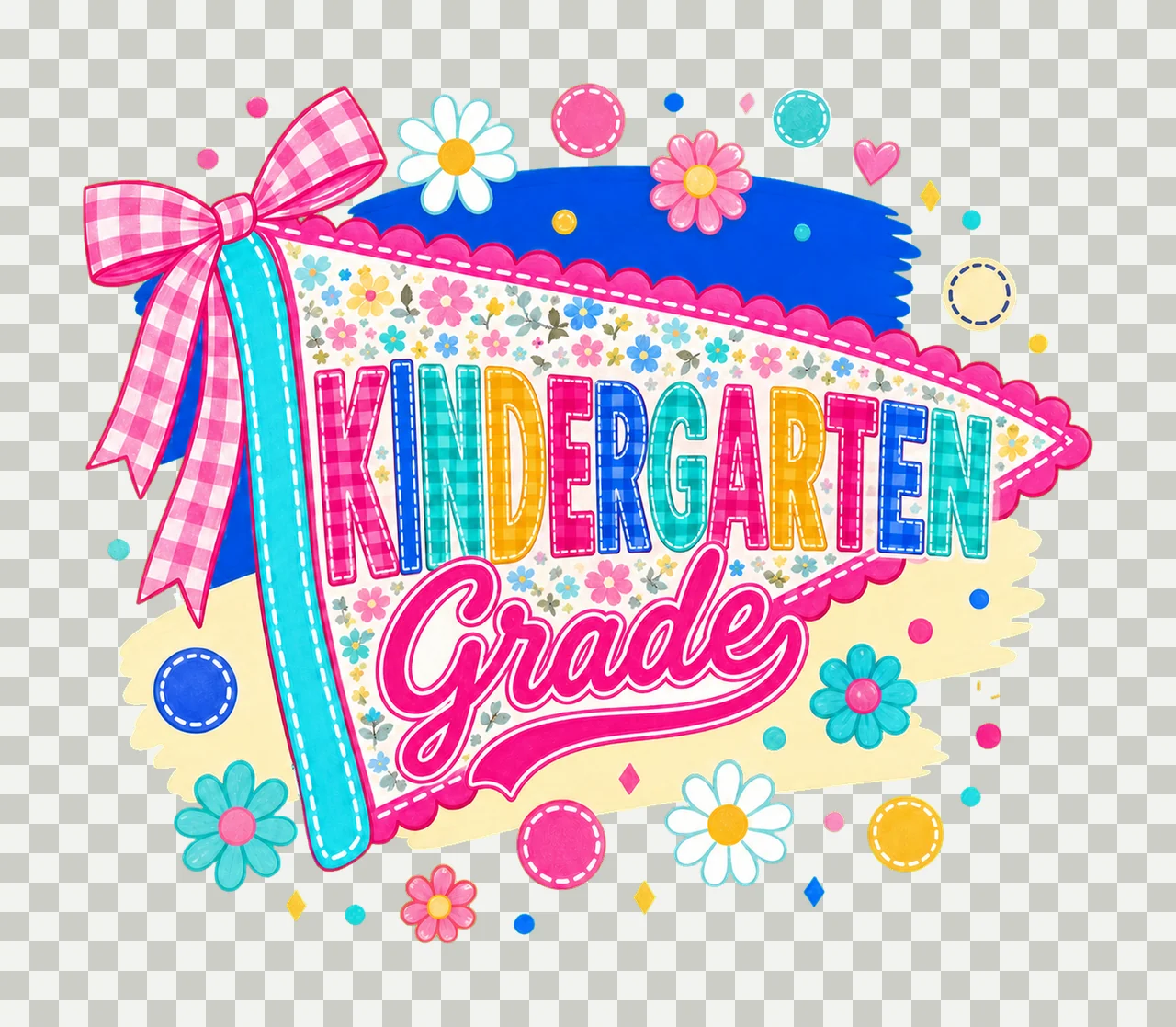 Neon Preppy Back to School Pennant Flag Design Variation E transparency and detail preview thumbnail