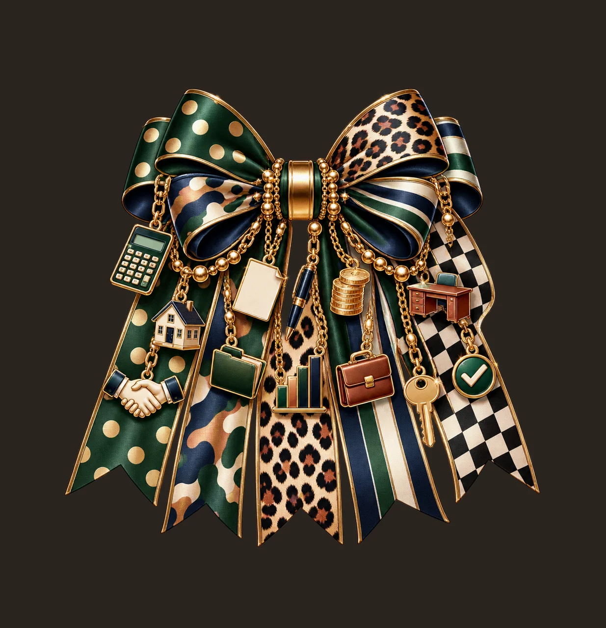 Loan Officer Bow Charm PNG, Themed Gold Chain Charms, Coquette Ribbon Sublimation Design, Transparent Digital Download contrast preview thumbnail