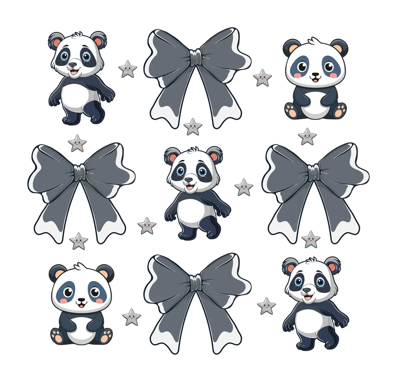Bear Silhouette And Bow Star Collection bears arranged bows