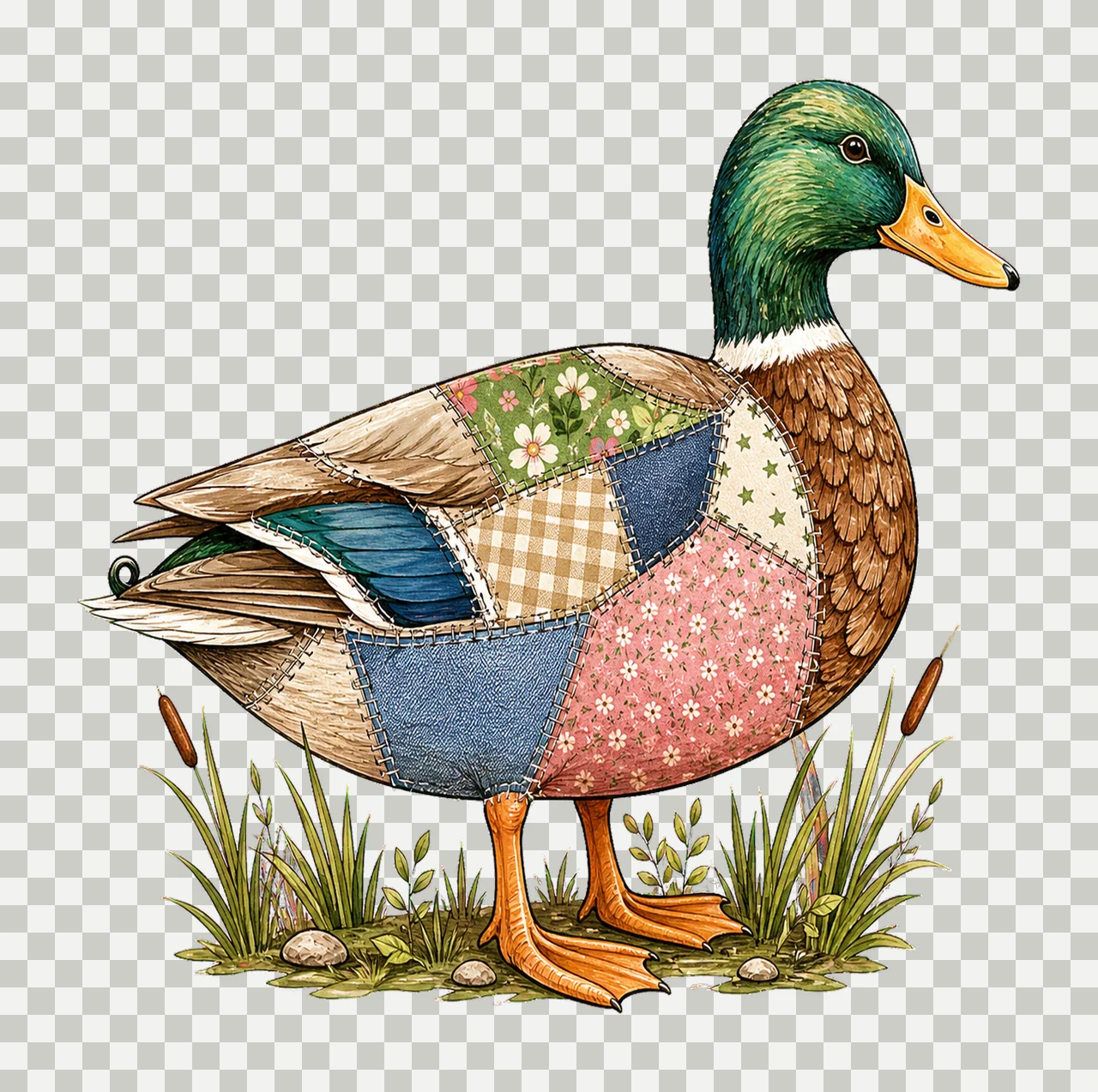 Mallard Duck Patchwork Lake Life Sublimation Variation F transparency and detail preview thumbnail