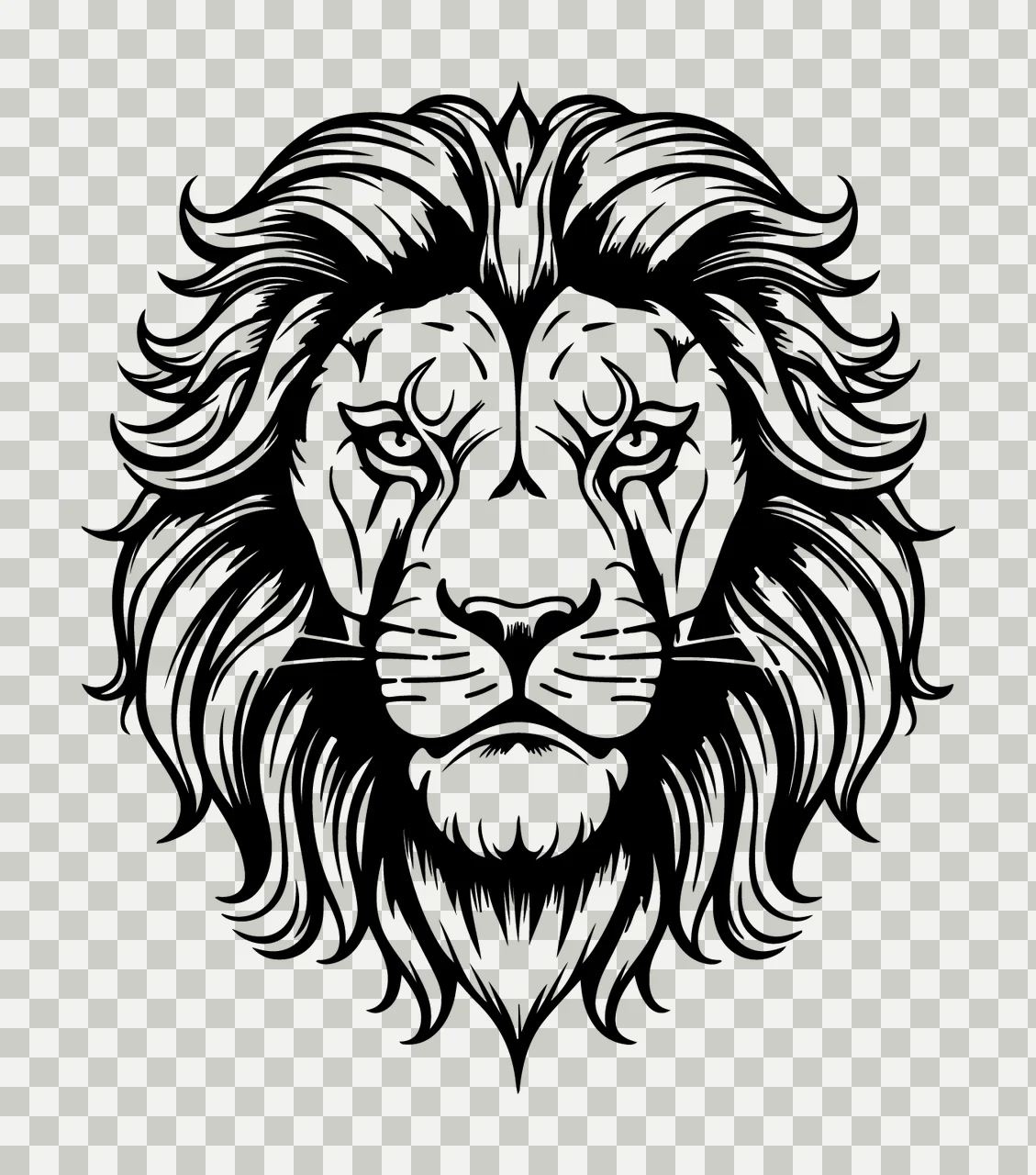 Lion Head Monochrome Graphic Illustration mane detailed line art transparency and detail preview thumbnail