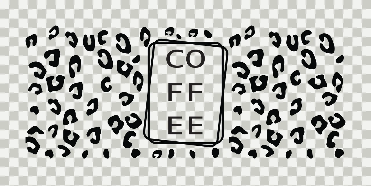Can Glass Wrap Coffee Typography Stacked Inside Rectangular Frame on Monochrome Leopard Print Pattern transparency and detail preview thumbnail