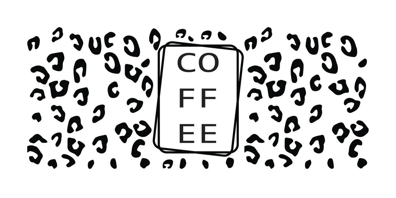 Can Glass Wrap Coffee Typography Stacked Inside Rectangular Frame on Monochrome Leopard Print Pattern