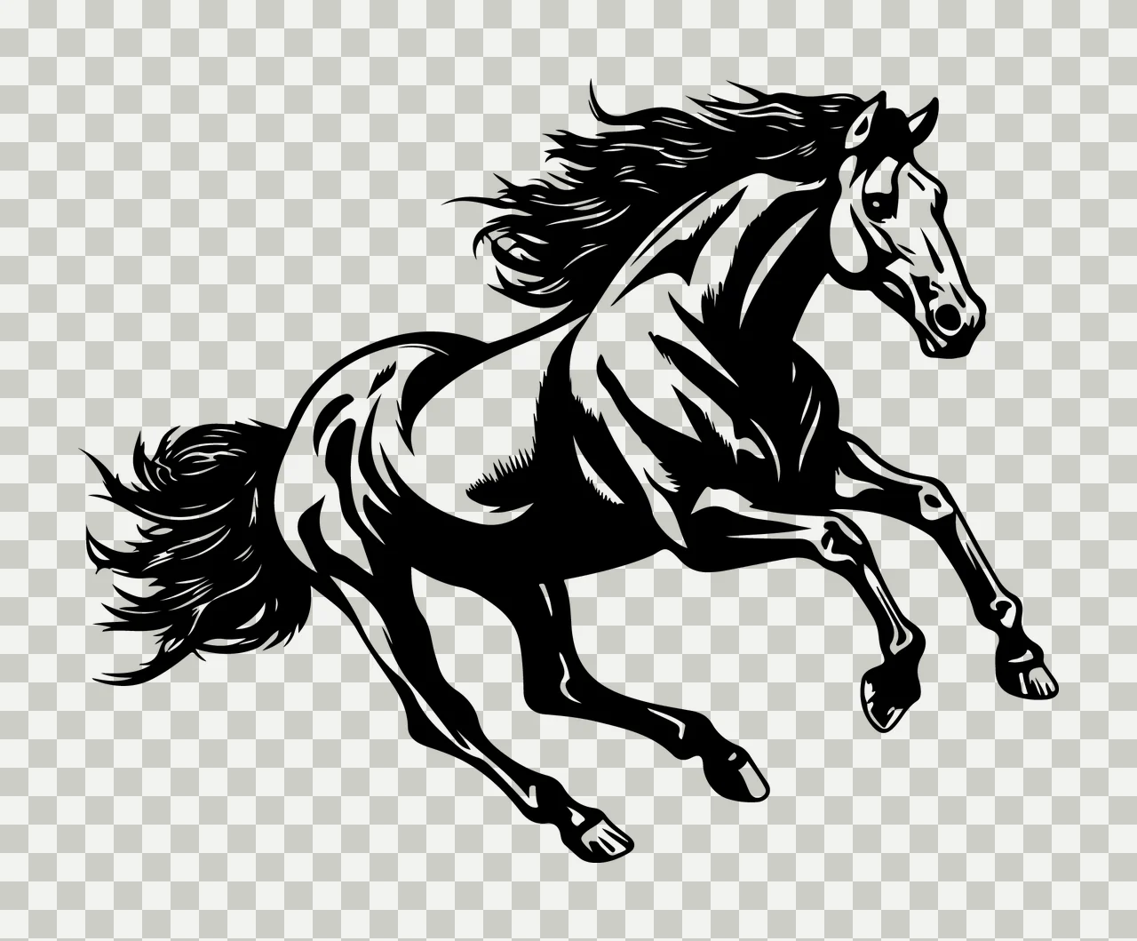 Horse Running Silhouette Graphic Art black white animal transparency and detail preview thumbnail