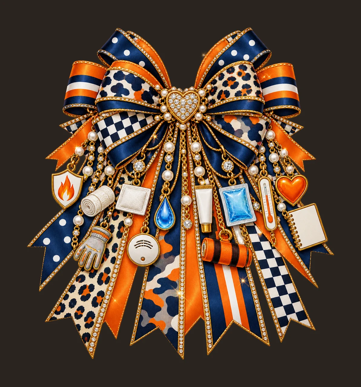 Burn Awareness Support Bow Charm PNG, Themed Gold Chain Charms, Coquette Ribbon Sublimation Design, Transparent Digital Download contrast preview thumbnail