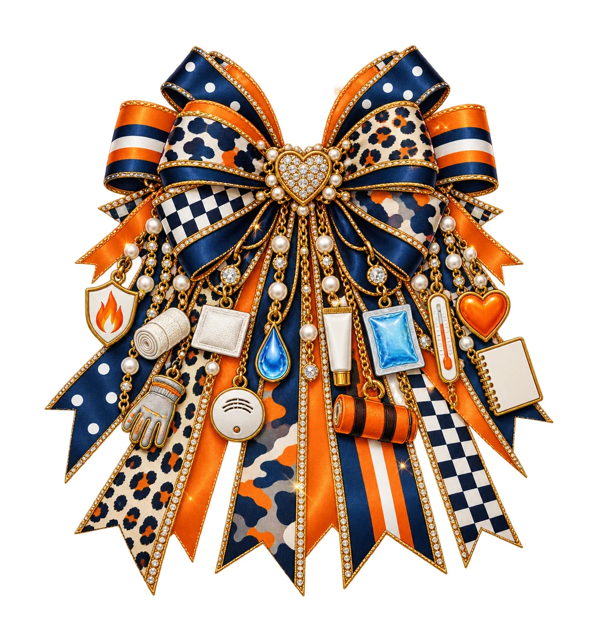 Burn Awareness Support Bow Charm PNG, Themed Gold Chain Charms, Coquette Ribbon Sublimation Design, Transparent Digital Download