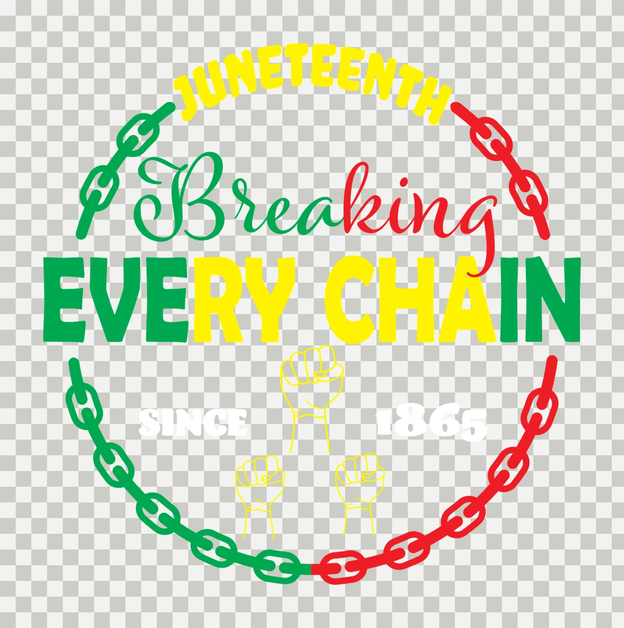 Breaking Chain Text Design with and hands commemorating raised fists transparency and detail preview thumbnail
