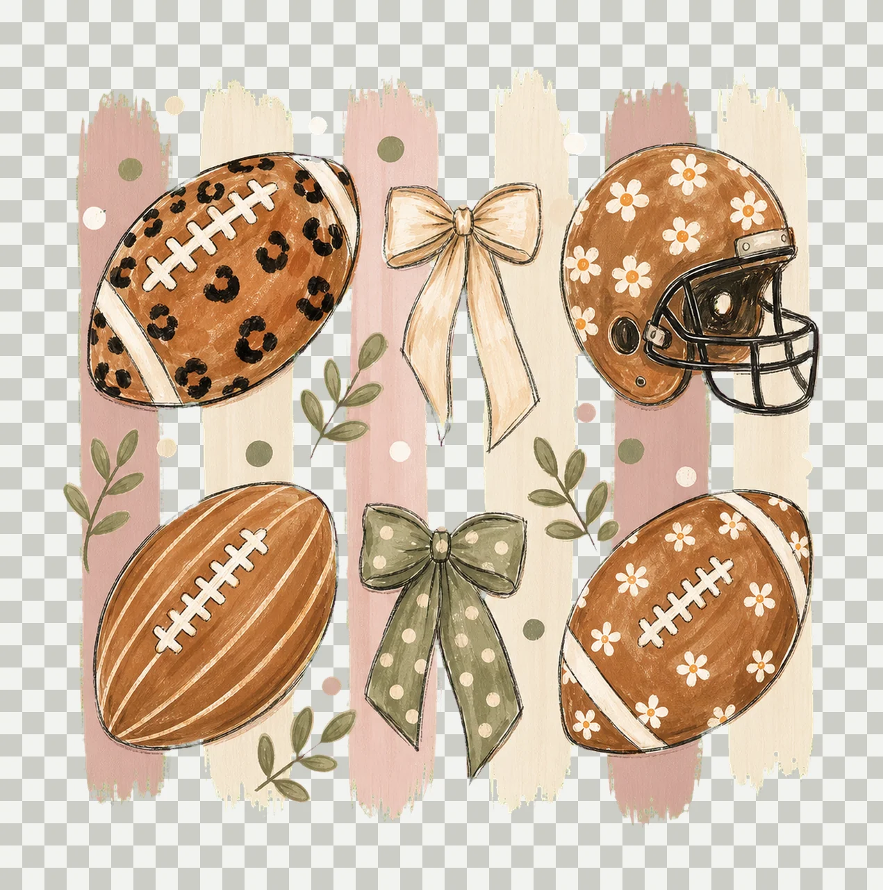 Striped Football Polka Dot Bows sublimation Variation A transparency and detail preview thumbnail