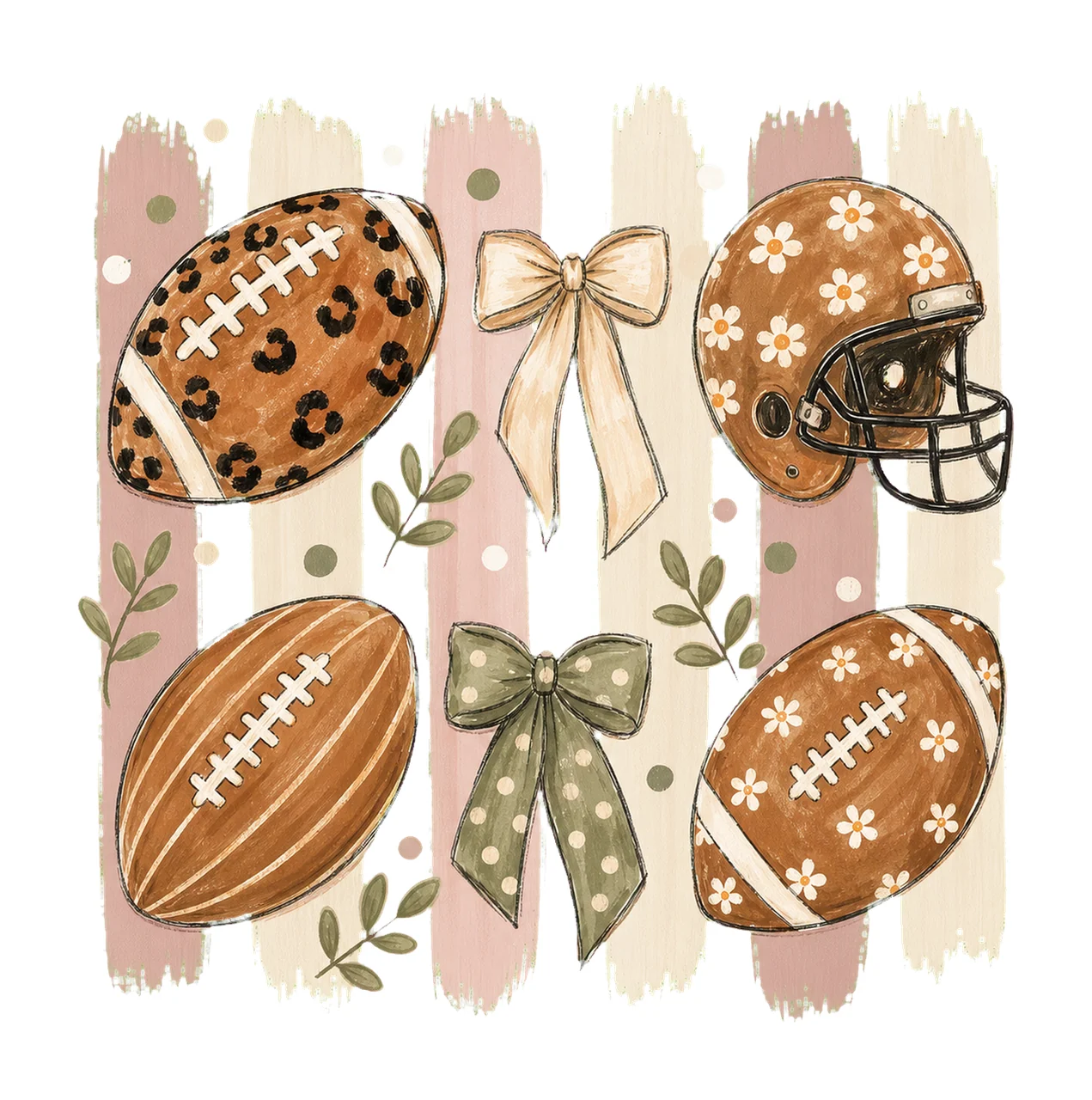 Striped Football Polka Dot Bows sublimation Variation A