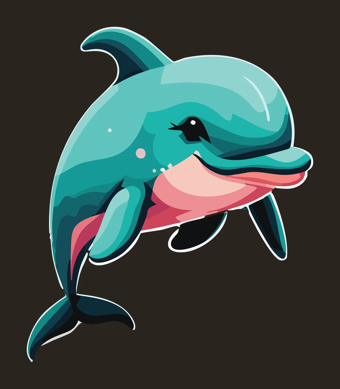 Animal Black And White Dolphin Icon leaping fin tail line art contrast preview thumbnail