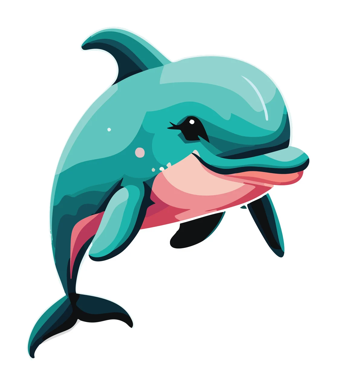 Animal Black And White Dolphin Icon leaping fin tail line art
