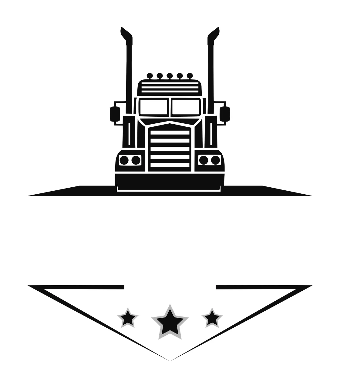 Black Front View Of Semi Truck With Three stationary stars