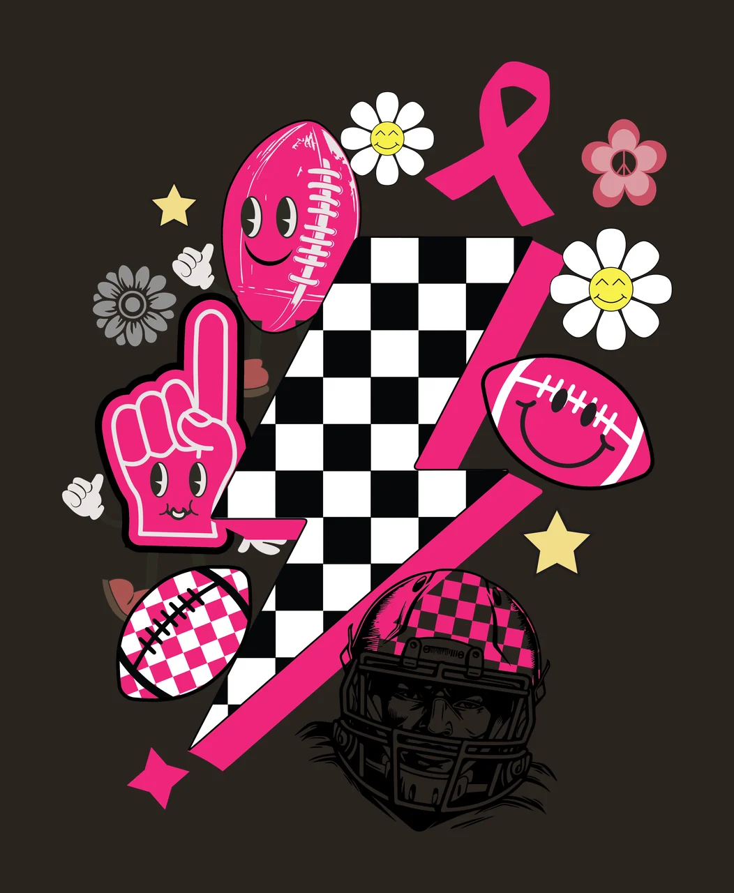 Lightning Bolt Silhouette With Football Helmet And Ribbon overlapping contrast preview thumbnail