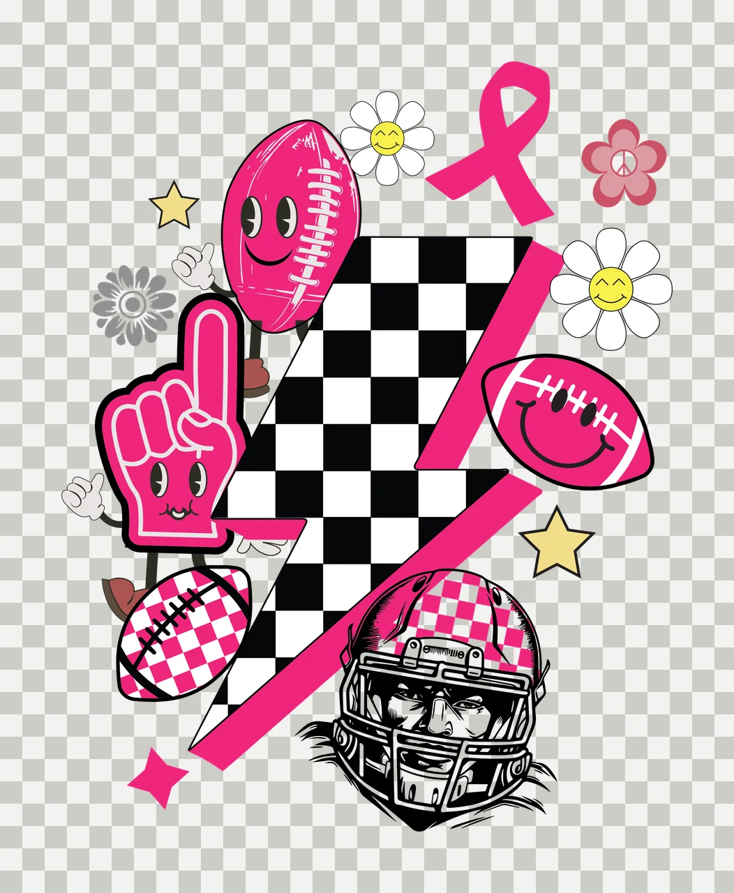 Lightning Bolt Silhouette With Football Helmet And Ribbon overlapping transparency and detail preview thumbnail