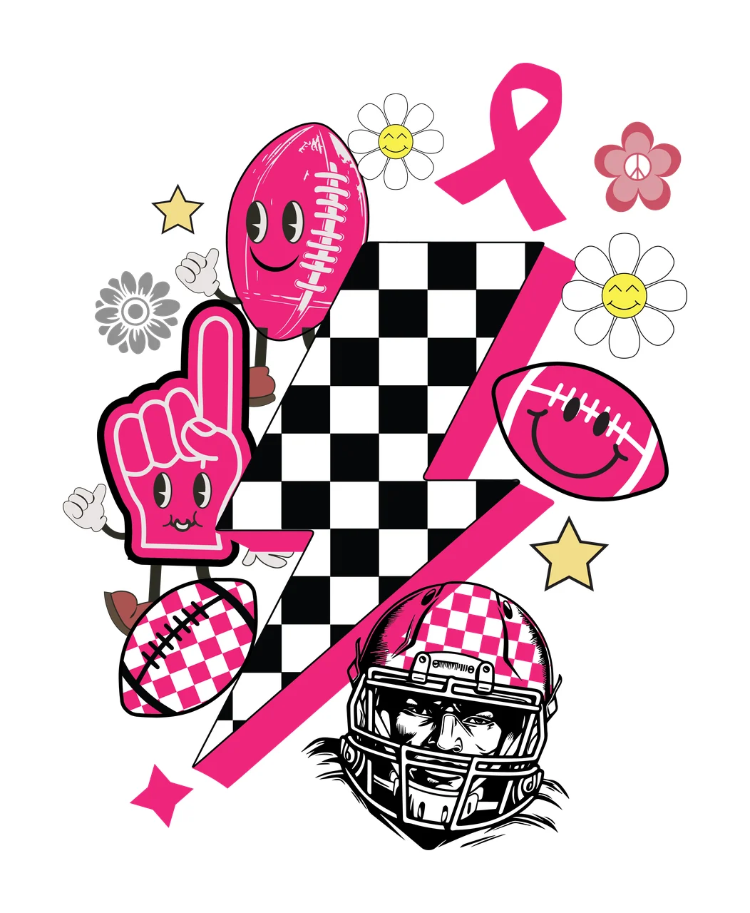 Lightning Bolt Silhouette With Football Helmet And Ribbon overlapping