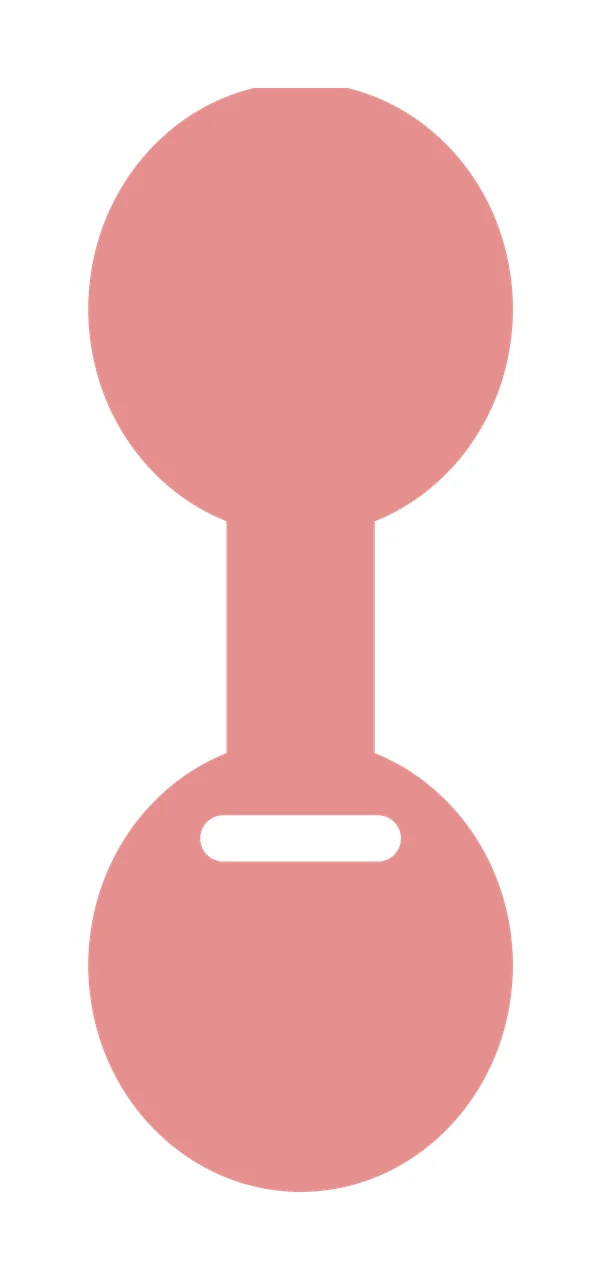 Pink dumbbell-shaped tag with white horizontal cutout with pink dumbbell shape