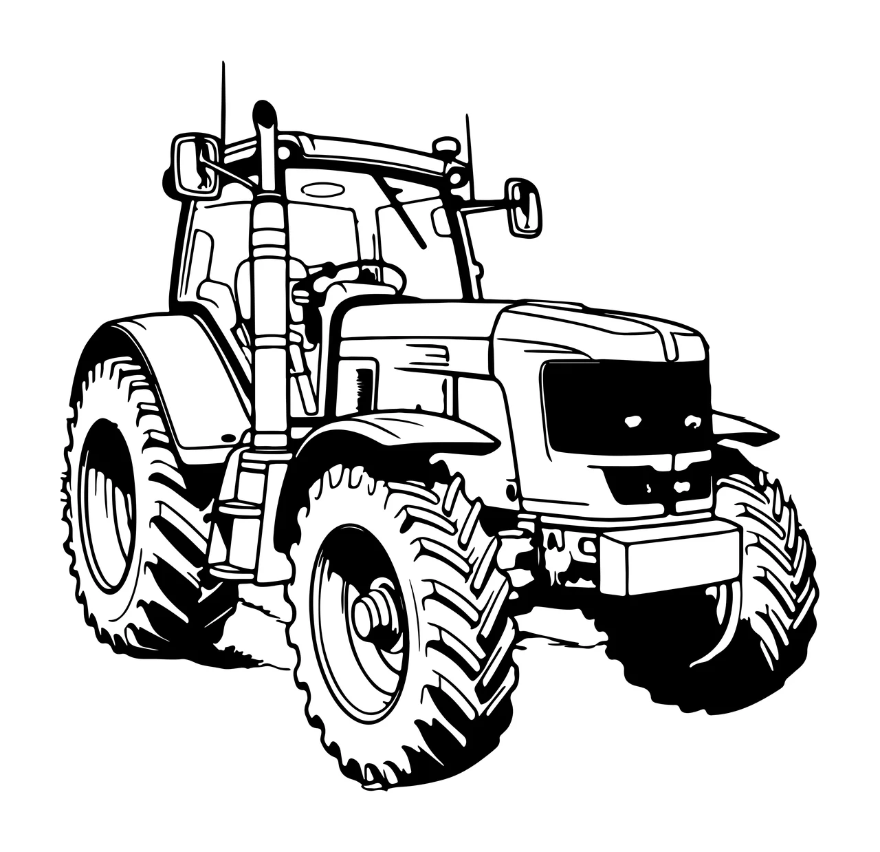 Simple Line Art Tractor Illustration stationary wheels exhaust pipe