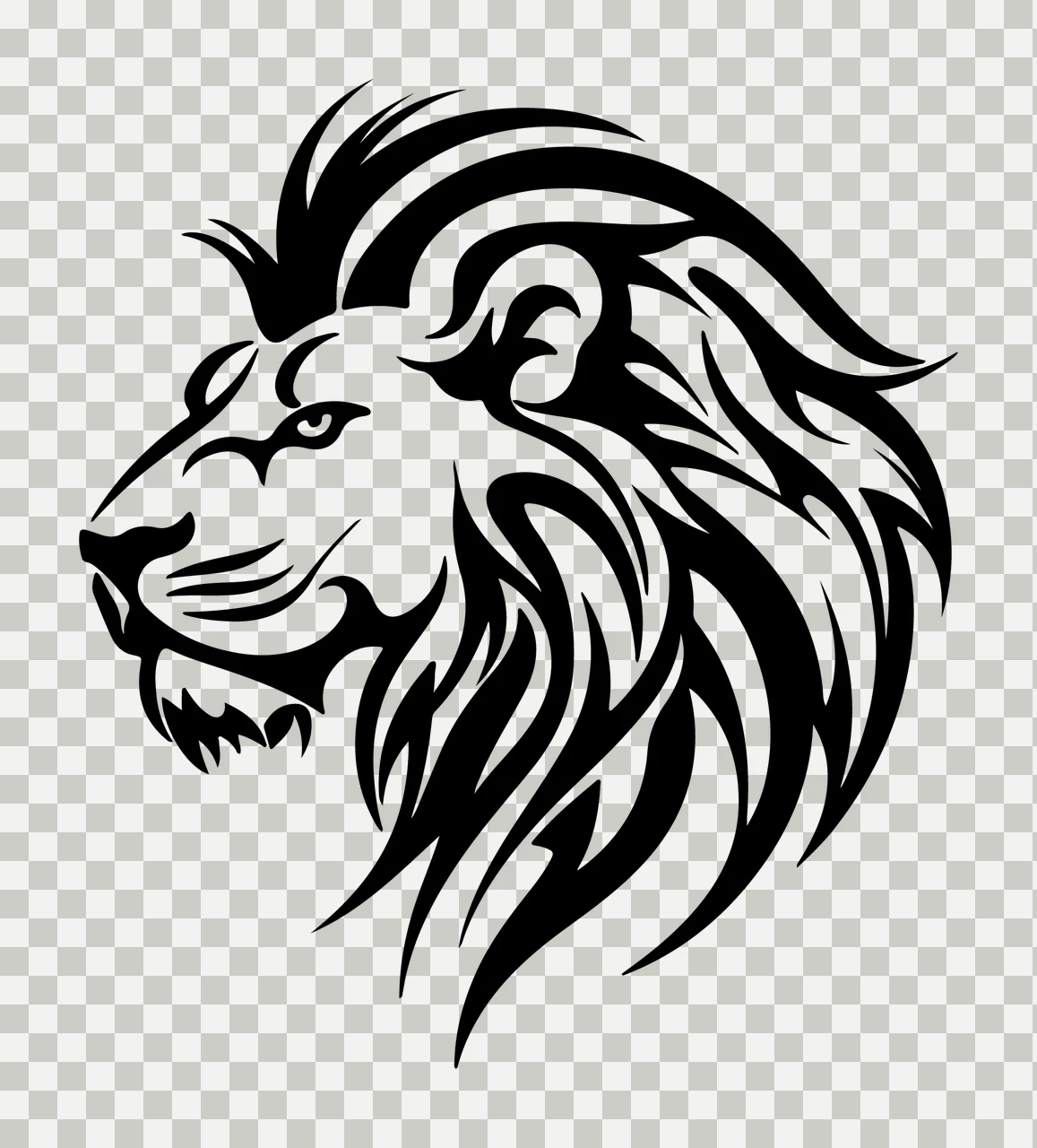 Lion Head Tribal Style Silhouette mane black white plain animal transparency and detail preview thumbnail