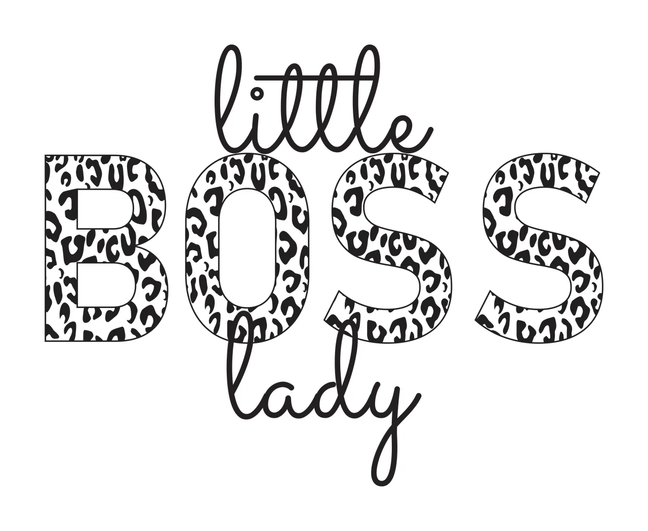 Little BOSS lady Typography Design with leopard-print B and cursive 'little' in black and white