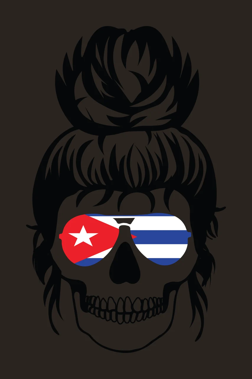 Skull Wearing Sunglasses With Flag Reflection messy bun teeth contrast preview thumbnail