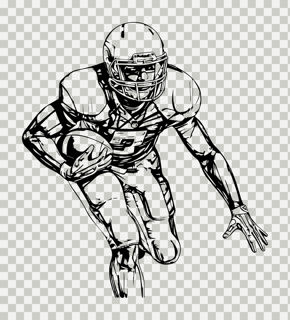 Football Player In Athletic Uniform person running helmet line art transparency and detail preview thumbnail
