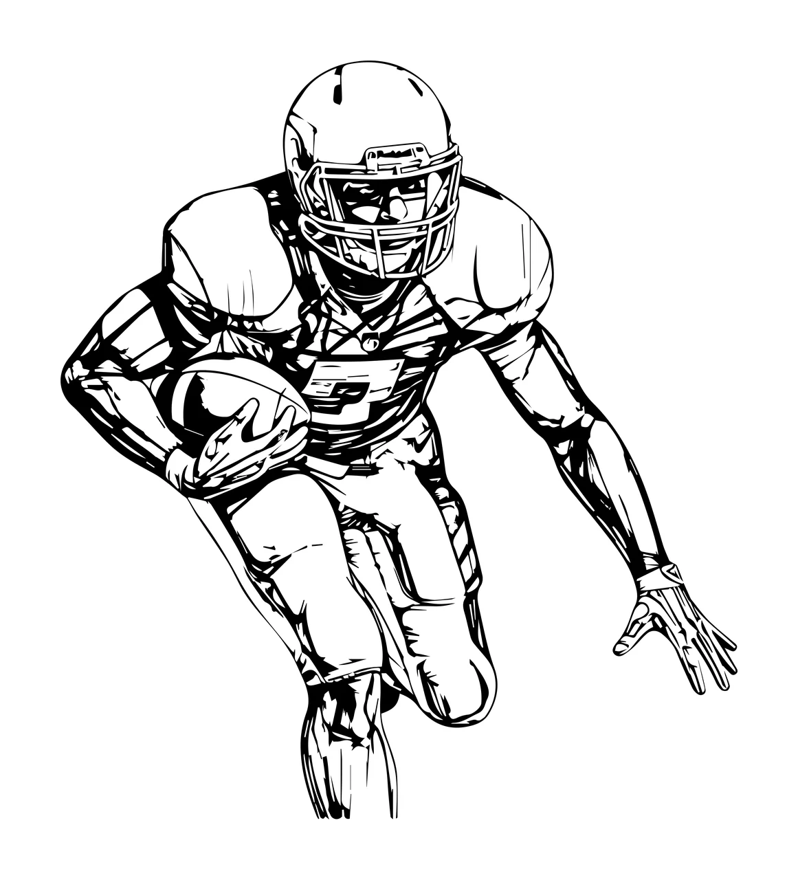 Football Player In Athletic Uniform person running helmet line art