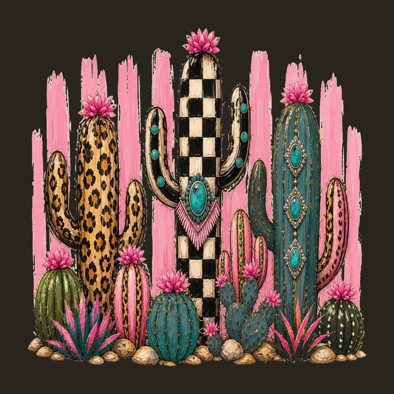 Leopard Checkerboard Western Cactus Faux Oil Variation B contrast preview thumbnail