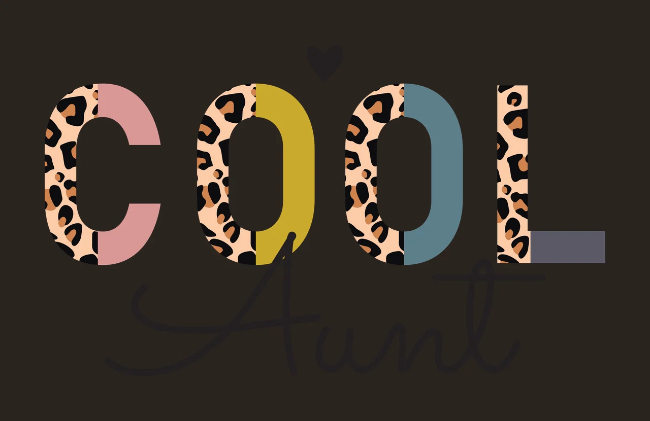 COOL Aunt Typography Design with leopard print letters, pink letter C, yellow letter O and blue letter O contrast preview thumbnail