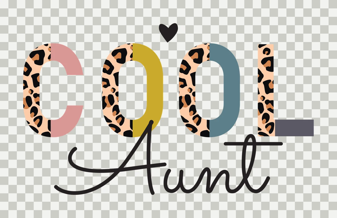 COOL Aunt Typography Design with leopard print letters, pink letter C, yellow letter O and blue letter O transparency and detail preview thumbnail