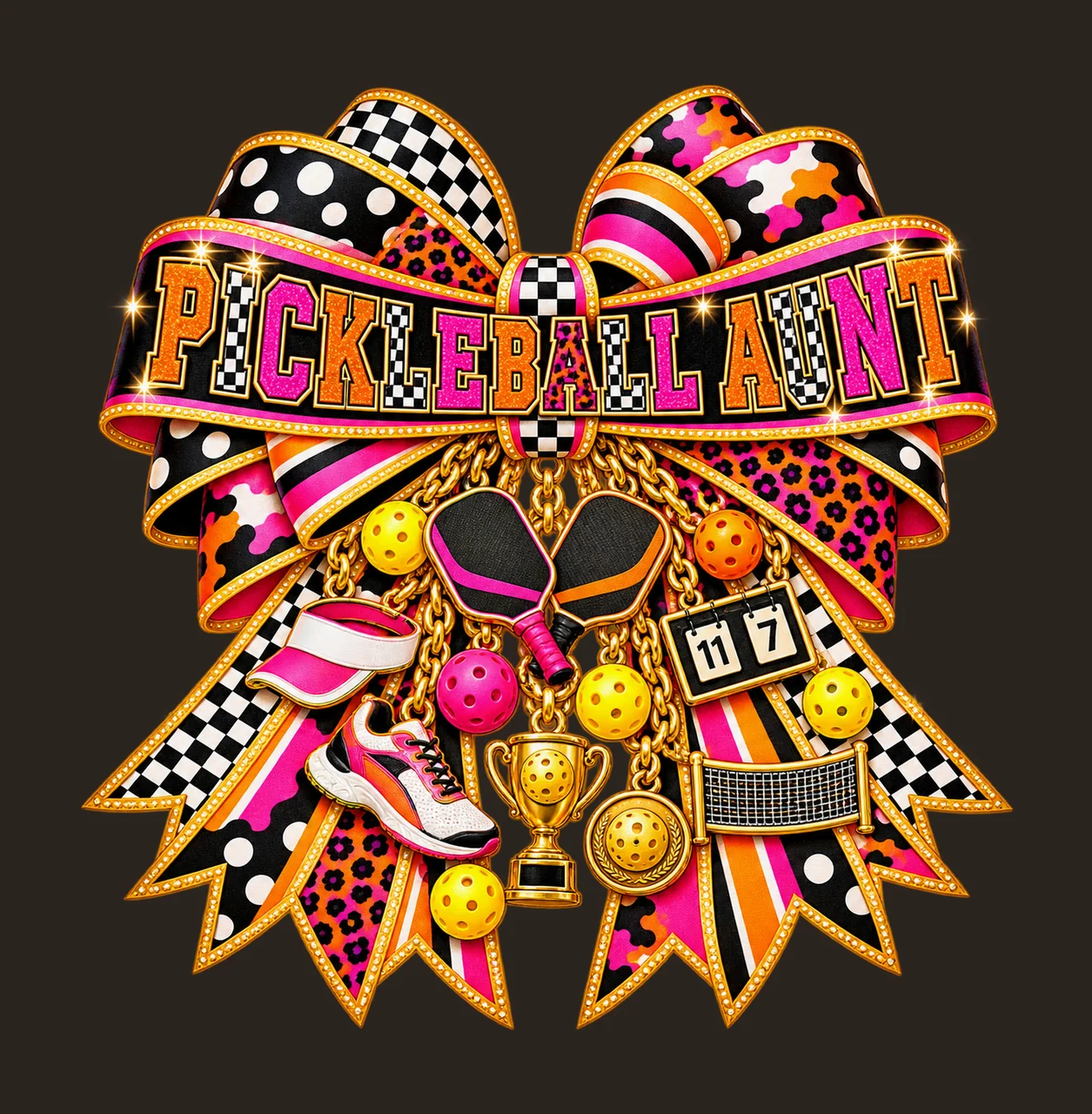 Pickleball Aunt Bow Charm PNG, Patterned Varsity Aunt Ribbon Clipart, Transparent Sublimation Digital Download contrast preview thumbnail