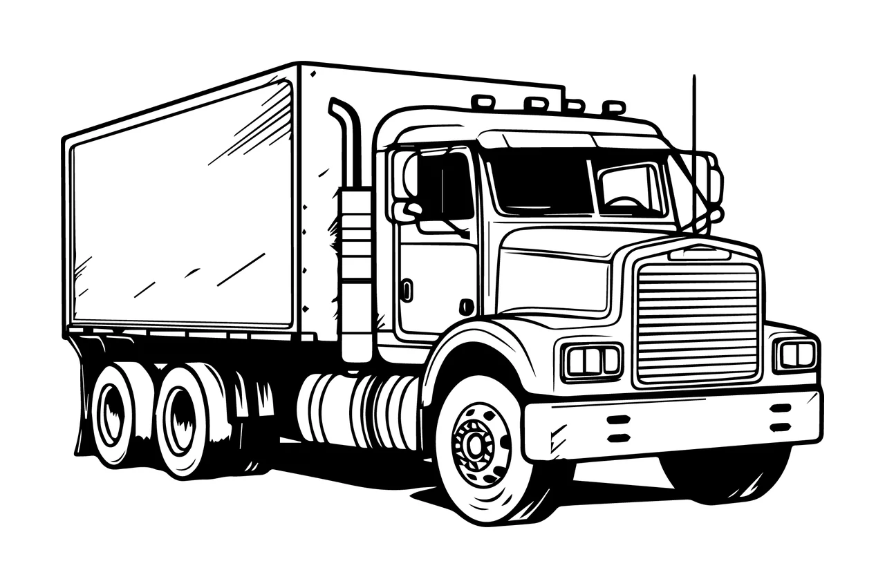 Truck Box Side View Line Drawing stationary wheels exhaust pipe