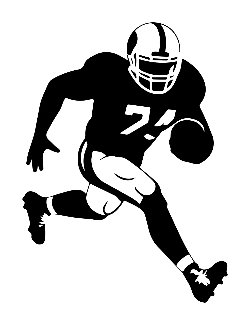 Football Player 74 Silhouette Running With A Ball helmet black