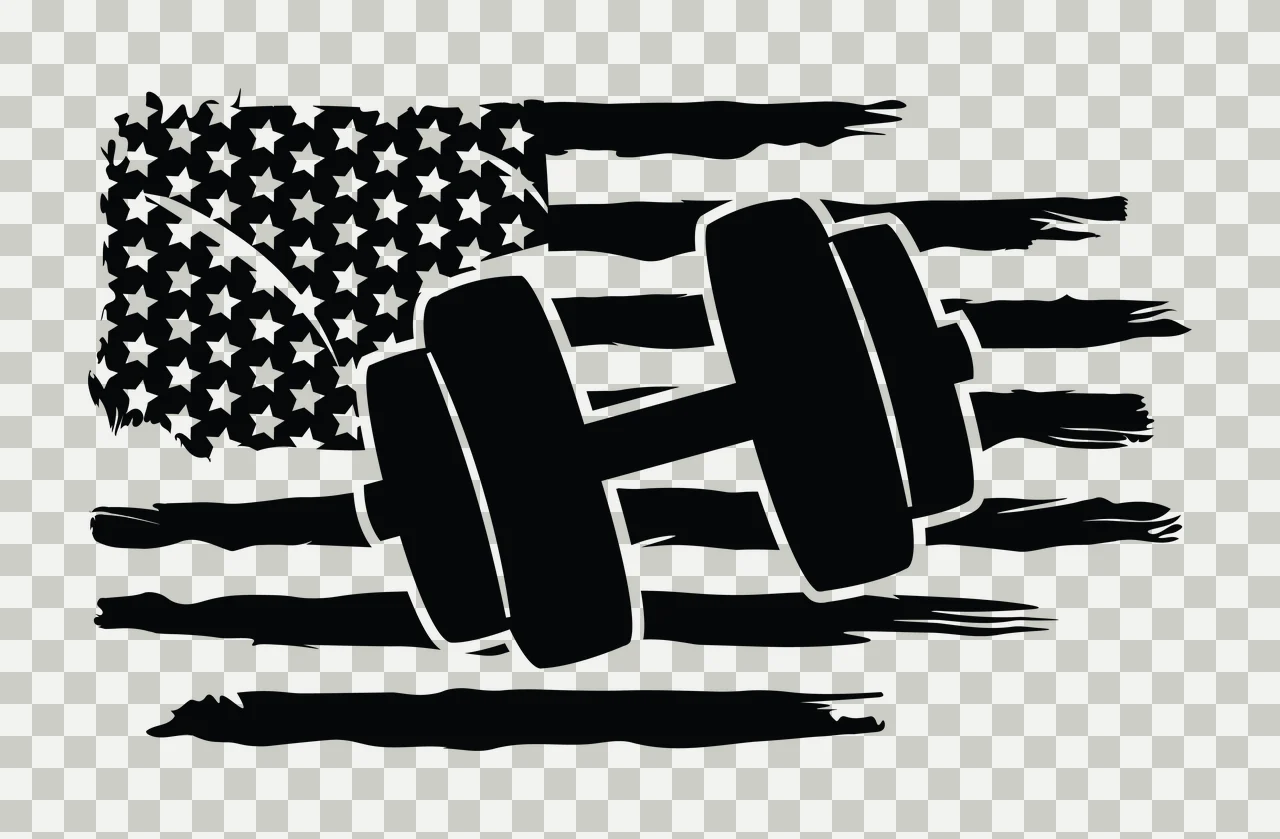 Flag Dumbbell Silhouette Centered Over A Horizontal Distressed stars transparency and detail preview thumbnail