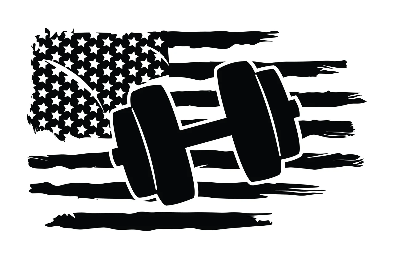 Flag Dumbbell Silhouette Centered Over A Horizontal Distressed stars