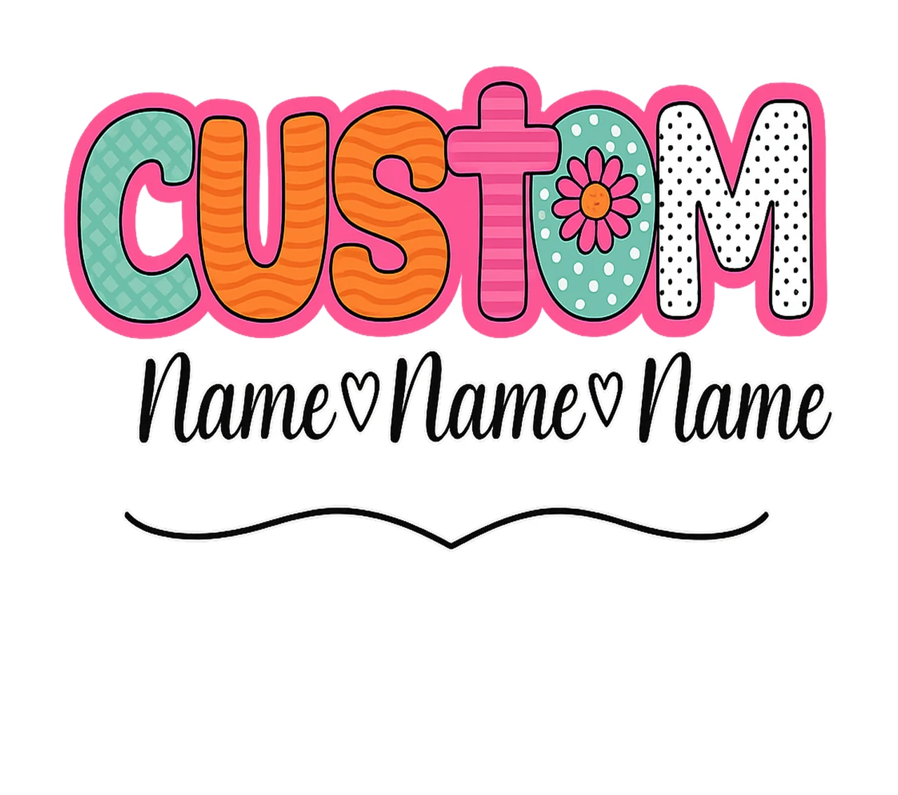 Lettering Stacked With Flower And Heart In Pink colorful